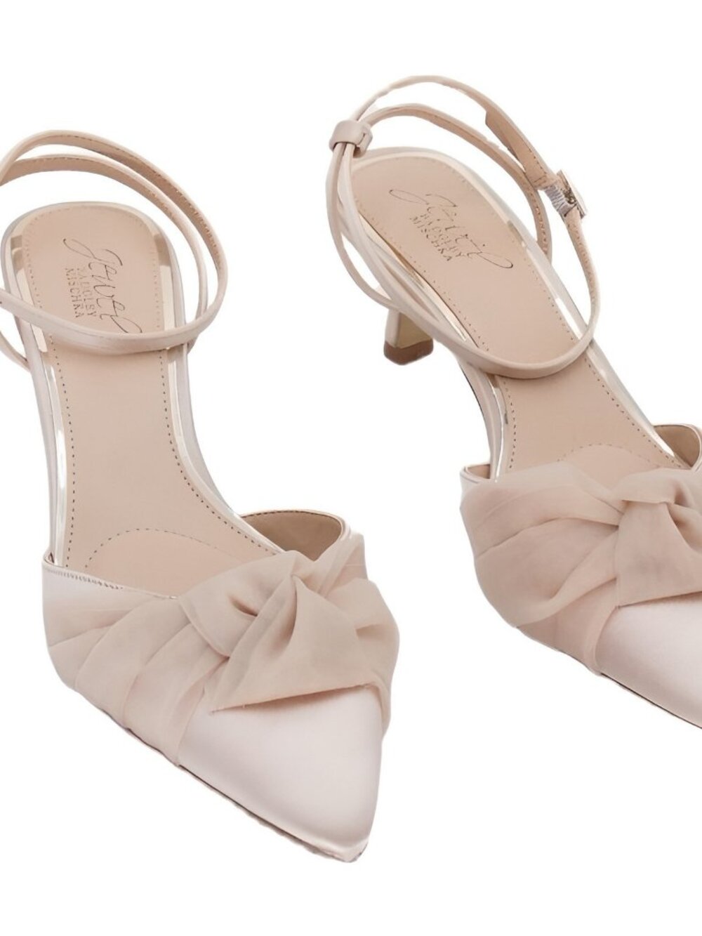 Jewel Badgley Mischka Favor Pointed Toe Evening Knot Nude Satin Pumps Sz 7M